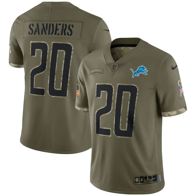mens nike barry sanders olive detroit lions 2022 salute to service retired player limited jersey